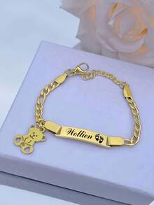 1 pulsera personalizada de acero inoxidable con oso de peluche lindo, regalo de cumpleaños DIY, accesorio encantador para adolescentes, regalo de bautizo/cumpleaños unisex ajustable, regalo de Año Nuevo para adolescentes, Día de la Madre, multifuncional, decorativo, con grabado, de moda, moderno, colorido, lindo, casual, personalizado, único, regalo ideal para él, ella, hijo, hija