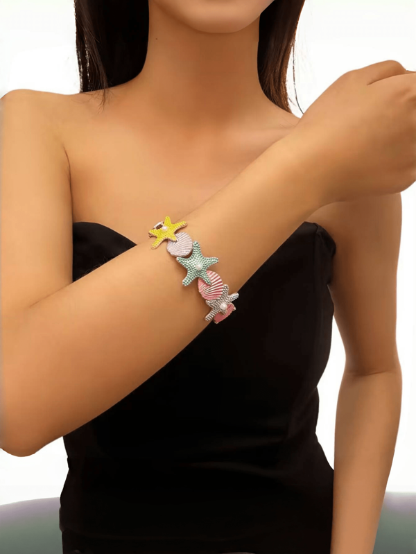 قلادة وسوار من الخرز اللؤلؤي بتصميم نجمة وصدفة، أنيق وعصري قطعة واحدة