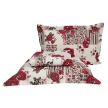 Double Bedspread Printed Fabric Simple 3 Pieces Daily Use - Rojo - Ver 3