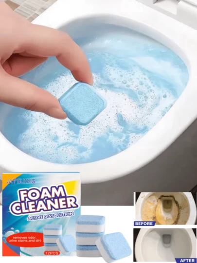 JAYSUING 12pcs Toilet Cleaning Tablets, Toilet Effervescent Cleaner, Removes Urine Stains, Odor, Suitable For Home, Great Gift For Family And Friends