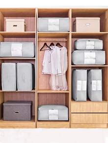 1/2/4pcs Foldable Thick Fabric Storage Bag With Handle, For Storing Clothes, Blankets, Bedroom & Wardrobe Organization, Grey - Multicolor - View 6