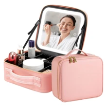 Leather Makeup Case With LED Mirror - Rosa Pálido - Ver 1