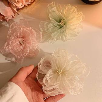 2 st/1 st kvinnor vita hårspännen med nätblommor, hårnål med sidolugg, söta håraccessoarer för vardagsbruk, klor, hårklor, hårspännen, hårspännen, hårspännen, semesterkläder kvinna