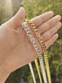 定制18K金名字项链，定制不锈钢名字项链，定制字母项链，铭牌项链，个性化复古名字项链，珠宝礼品，青春珠宝，黑色，银色，金色，时尚，彩色，复古，简约，男女皆宜，休闲，可爱，定制，个性化，独特，送给他的理想礼物，送给她的理想礼物，男友，女友，爸爸，妈妈，家人，朋友，周年纪念日，生日，毕业典礼，舞会，派对，定制时尚珠宝，女士珠宝 - 彩色 - 查看 7