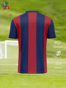 巴塞罗那青少年足球球衣，红蓝配色 | 可定制姓名和号码 | 速干透气面料 | 足球排球训练服 | 青少年运动上衣 | 夏季队服款式 | 送给年轻运动员的礼物，万圣节、感恩节、圣诞节和新年礼物 - 紅藍 - 查看 3