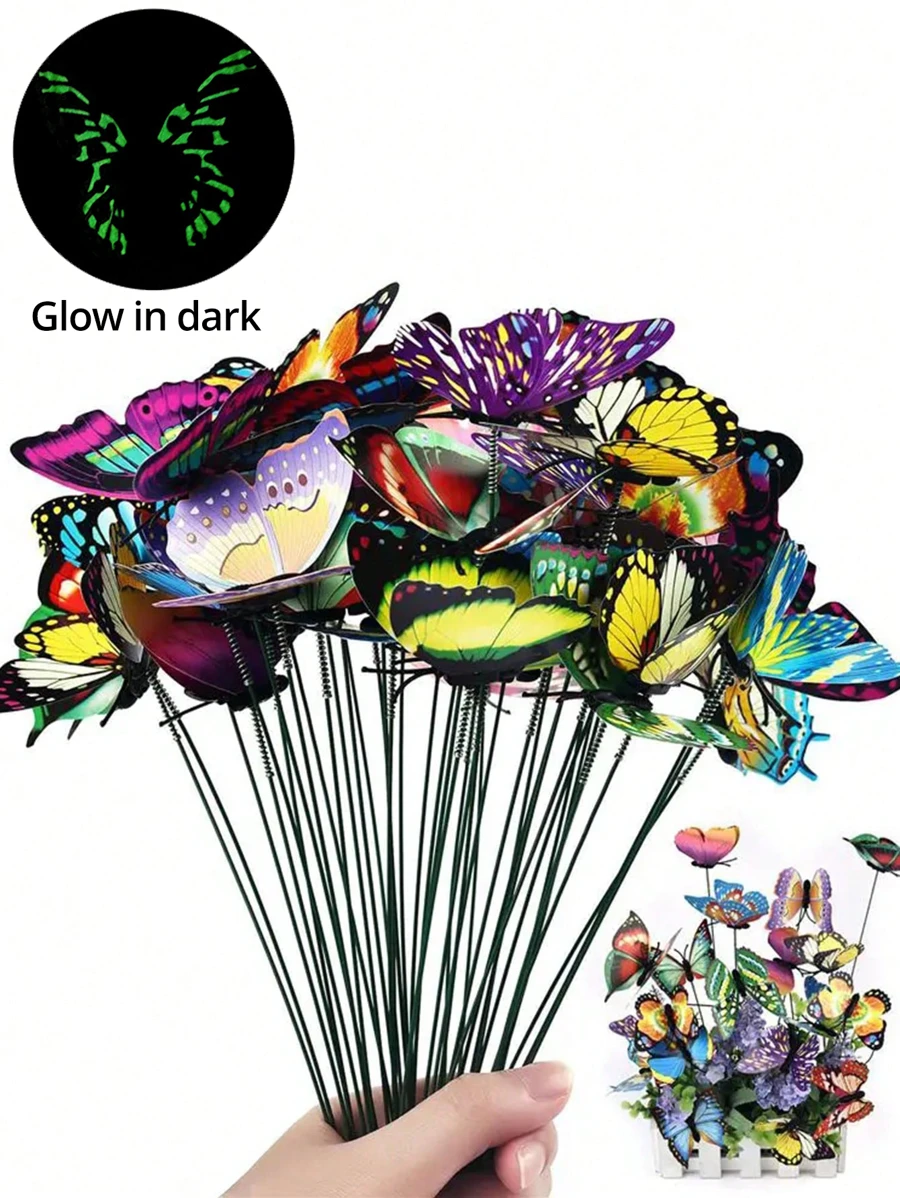 25Pcs Luminous Butterfly Stakes - Perfect For Garden Lawn Decoration!(Random Patterns And Colors.Please Place The Luminous Butterfly In A Sunny Area And Wait For The Luminous Powder To Absorb And Transfer To A Dark Place, As It Will Emit Fluorescence. After No Fluorescence, The Above Operation Can Be Repeated And Reused. Please Note That The Fluorescence Effect Of Luminous Powder Will Weaken After Being Soaked In Water!)