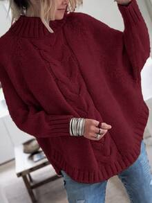 Áo chui đầu dài tay màu trơn dệt kim gân mặc thường ngày - Màu Đỏ Sâu - Xem 2