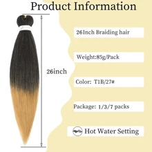 1/3/7 Packs Braiding Hair Pre Stretched 20/26/30 Inch Prestretched Knotless Kanekalon Hair Long Straight Synthetic Box Braids Yaki Texture Hot Water Setting Hair Extensions, T27 - Blonde Ombre - View 2