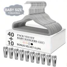 50 件植绒儿童衣架，防滑晾衣架，植绒婴儿衣架 - 防滑衣架，适合婴儿、幼儿和婴儿衣服 - 简约设计儿童衣柜衣架 - 彩色 - 查看 1