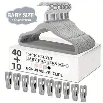 50 件植绒儿童衣架，防滑晾衣架，植绒婴儿衣架 - 防滑衣架，适合婴儿、幼儿和婴儿衣服 - 简约设计儿童衣柜衣架