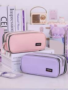 1个全新大容量多层铅笔盒，大容量布艺桌面铅笔盒 - 透明多隔层收纳盒，可存放计算器、笔记本和钢笔 - 适合学校、办公室和旅行 - 学生、专业人士、男女通用，学校文具收纳盒，多功能收纳，拉链封口，铅笔盒袋，用于存放学习用品，返校季必备 - 彩色 - 查看 8