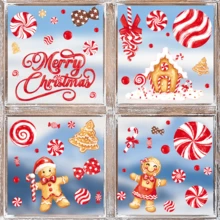 106 piezas Guirnalda de galletas de jengibre y caramelos para decoración de ventanas - Pegatinas plásticas autoadhesivas con diseños navideños de hombres de jengibre, guirnaldas de caramelos y texto "Feliz Navidad" - Decoración navideña para el hogar, puertas, fiestas de Candy Land, adornos navideños de galletas de jengibre