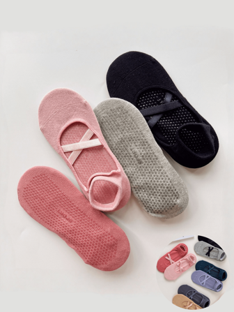 1 Pair Women's Contrast Color Elastic Criss-Cross Cotton Breathable Odor-Resistant Soft Silicone Non-Slip Simple Casual Fashion Versatile Sports Socks, Suitable For Women To Wear At Home Or During Yoga/Workout All Year Round
