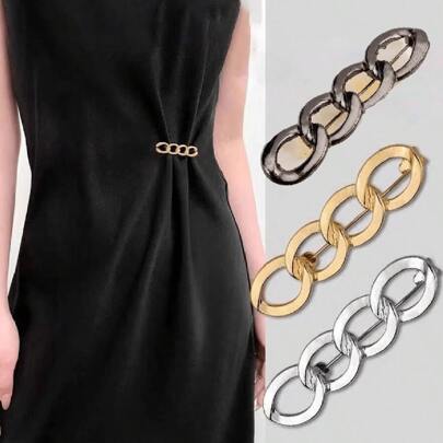 3pcs Versatile Brooch Style Waist Cincher, Adjustable Metal Waist Reducer For Pants, Jeans, Fashionable Waist Clip, No Sewing Needed, Detachable Waist Snaps, Prevent Exposure, Apply To Coats, Dresses, Cuffs Tightener