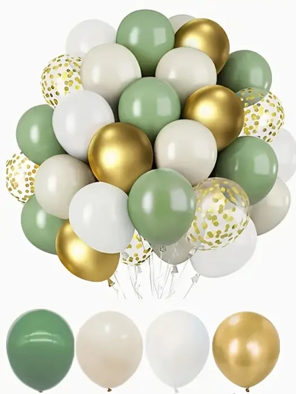 41 件鼠尾草绿和金色气球套装，包含金色五彩纸屑气球，适用于婚礼、迎婴派对、新娘送礼会、动物园、生日派对装饰