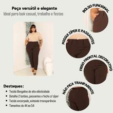 TAILORED PLUS SIZE DRESS PANTS ELASTANE BENGALINE 2 BUTTONS ZIPPER WAISTBAND ELEGANT CURVE - Maroon - View 4
