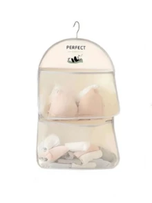 1pc Hanging Underwear & Sock Storage Bag, Multi-Functional Hanging Pouch, Panda Pattern Lingerie & Sock Bag, Breathable Wall-Mounted Storage Bag For Bathroom, Bedroom, Kitchen, With Hanging Strap, Beige Wall-Mounted Storage Bag, Dorm Essential Clothing Organization Bag, Wardrobe Storage - Beige - View 6