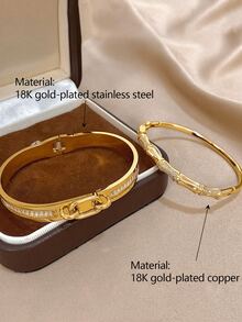 18 Karat vergoldetes Edelstahl- & Kupfer-Luxus-Diamant-Armreif-Set mit Zirkonia für Frauen, Muttertagsgeschenk, Weihnachten, Thanksgiving, Halloween, Hochzeit Schmuck, Rave/Prom/Party/Alltags-Accessoires, Geschenk zum Jahrestag, Valentinstag, Boho-Schmuck, Geburtstag, Brautjungferngeschenke