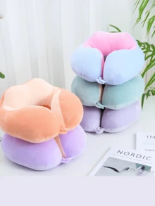 New Solid Color Camel Hump Pattern Cotton Pillow, Portable Neck Pillow Suitable For Outdoor Travel, Office Nap, With Magnetic Storage Function U-Shaped Fabric Pillow - Multicolor - View 2