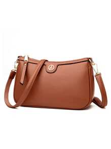 经典纯色PU防水面料单肩包，金属扣装饰，撞色缝线设计，可调节长肩带，优雅女士钱包，女士斜挎包，商务通勤包，适合购物、通勤和社交场合。