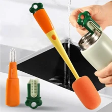 Escova 3 Em 1 De Limpeza De Copo e garrafas Com Cabo Longo Multifuncional Forma De Cenoura