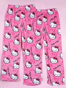 Sanrio 1pc Licensed By Sanrio Cute Hello Kitty Soft Plush Cartoon Thick Fluffy Pajama Pants, (Due To Size Differences Between Countries, Please Refer To The Size Chart And Purchase A Suitable Larger Size), Christmas