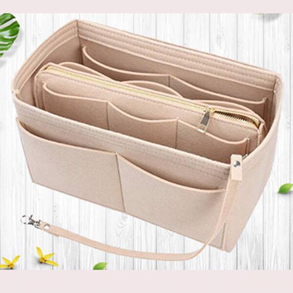 1 pieza Bolsa de maquillaje de tela de fieltro extra grande/grande/mediana/pequeña con gran capacidad, organizador desmontable minimalista, útiles escolares, estuche para lápices, artículos esenciales para volver al colegio