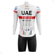 MEN'S CYCLING SET WHITE LONG SLEEVE UAE SHIRT AND SHORTS WITH POCKETS UV50+