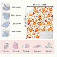 秋季毛毯，橙色感恩节秋季南瓜枫叶毛毯，法兰绒柔软温暖舒适毛毯，适用于沙发和椅子