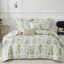 3Pcs Green Floral Coverlet Set-Printed Quilted Bedspread Sets, Suitable For Bedroom, Home Room Decor, Dorm Decoration, Valentine Day Gifts, All Seasons - Sage Green - Xem 1