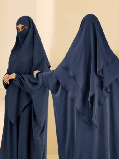 Set de 2 piezas Hijab + Abaya, Abaya con busto de 230cm, longitud de 143cm, suelto y cómodo, Hijab de 125cm de longitud, diseño de doble correa para vestir
