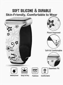 2 条装花卉雕刻表带 兼容 表带 女士 40mm 41mm 38mm 42mm 44mm 45mm 49mm，硅胶可爱野花运动激光表带 Series 9 Ultra SE 8 6 5 4 3 2 1 情人节，买表带送手表收纳盒 - 彩色 - 查看 3