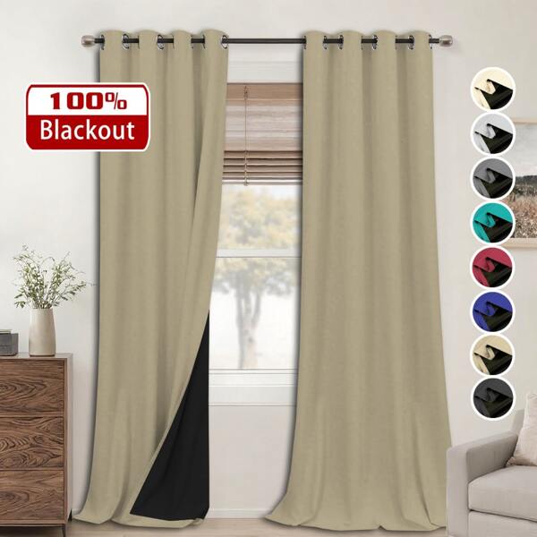 1 pièce/2 pièces Rideaux occultants modernes, 100% polyester, tissage uni, isolation thermique, enduit, œillets, sans cordon, poids du tissu de 140 à 160 g/m², lavage à la main uniquement, avec thème mode, pour chambre à coucher, salon, cuisine, salle de bain, pièce toute saison, obscurcissement, décoration d'intérieur