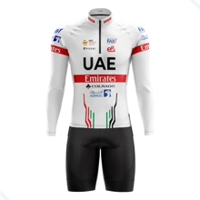 MEN'S CYCLING SET WHITE LONG SLEEVE UAE SHIRT AND SHORTS WITH POCKETS UV50+