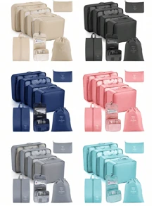 11-In-1 Travel Organizer Set, Multifunction 7pcs Travel Packing Cubes, Luggage Organizer Bags, Clothes Sorting Bags, Summer Travel Luggage Storage Bags, Includes Cosmetic Bag, Garment Bag, Toiletry Bag, Mesh Bag, Clothes Bag, Skincare Bag, Brush Bag, Shoe Bag, Bottle Bag And Drawstring Bag, Suitable For Cruise, Holiday, Beach, Summer Travel Essentials, For Travel, Hospital, Dorm, School, Resort, Hotel