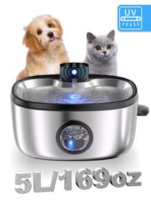 Fonte de Água para Gatos em Aço Inoxidável - 5L - Dispensador de Água para Animais de Estimação com Esterilização UV - Operado com Bateria Recarregável com Sensor de Movimento - Fonte de Água Automática para Múltiplos Gatos e Cachorros