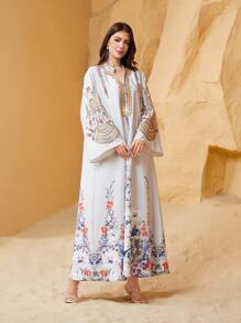 全新中东穆斯林女士长袍，带刺绣抽绳，迪拜旅行休闲家居服长袍 Abaya