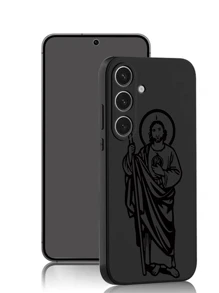 1pc Jesus Anti-Drop Anti-Slip Black Phone Case Compatible With IPhone, Honor, Redmi, Galaxy, Waterproof Shockproof Scratch Resistant - Black - View 2