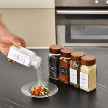 24pcs/12pcs Spice Jars With Labels, Spice Jars With Lids And Labels, 4oz Square Spice Container With Stickers + Funnel + Pen + Brush, Spice Container Set, Spice Storage Box, Kitchen Set With Pepper Grinder - Acacia 12-piece Set - View 6