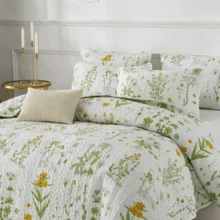 3Pcs Green Floral Coverlet Set-Printed Quilted Bedspread Sets, Suitable For Bedroom, Home Room Decor, Dorm Decoration, Valentine Day Gifts, All Seasons - Sage Green - Xem 2