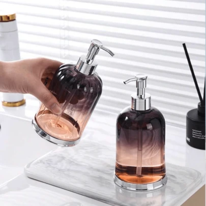 1pc Luxury Ombre Ripple Plastic Shampoo Dispenser, Plastic Liquid Soap Dispenser, Countertop Cosmetics Water Bottle With Pump, Bathroom Liquid Soap Pump Bottle, Shower Gel Container, Refillable Shampoo & Body Wash Empty Bottle, Bathroom Accessories