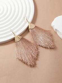 1 对 2 件波西米亚风格卡其色三角形手工流苏时尚耳环，适合海滩、约会、派对、日常佩戴 - 查看 3