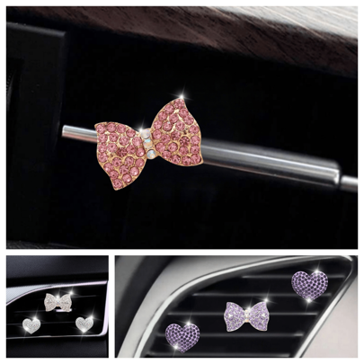 molletta per bocchetta d'aria per auto a forma di cuore e fiocco, accessori automobilistici, adatti per uomini e donne, decorazione per bocchette d'aria dell'auto