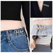 3pcs Versatile Brooch Style Waist Cincher, Adjustable Metal Waist Reducer For Pants, Jeans, Fashionable Waist Clip, No Sewing Needed, Detachable Waist Snaps, Prevent Exposure, Apply To Coats, Dresses, Cuffs Tightener