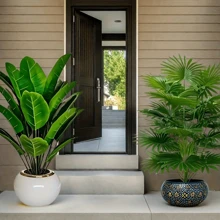 2pcs Large Artificial Palm Trees, Artificial Plant Combination, 35-Inch Large Artificial Banana Tree And Fan-Shaped Leaves Tropical Plants With 24 Leaves Total, Realistic Plastic Broad-Leaf Plants Decor, Evergreen And Lifelike Tall Tropical Plants, Wide-Leaf Tropical Rainforest Decorative Trees, Suitable For All Seasons Artificial Potted Trees, Ideal For Home, Party, Office, Garden, Hotel, Indoor And Outdoor Decor, Great Gift For Holidays