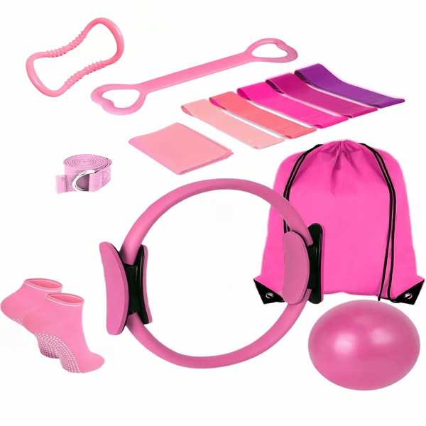 14-teiliges Pilates-Ring-Set für Damen, inklusive Yoga-Übungsball, 5 Widerstandsbänder, Tragetasche, Yoga-Socken - geeignet für Heimtraining und Anfänger