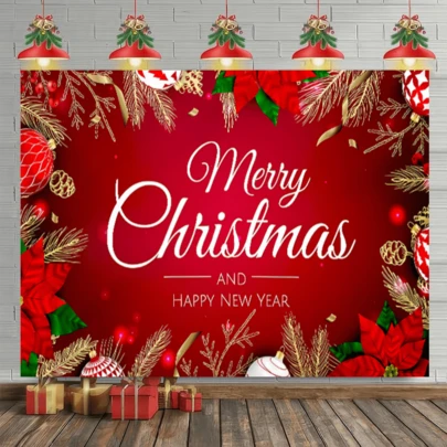 2D平面圣诞派对横幅，红色背景装饰挂布