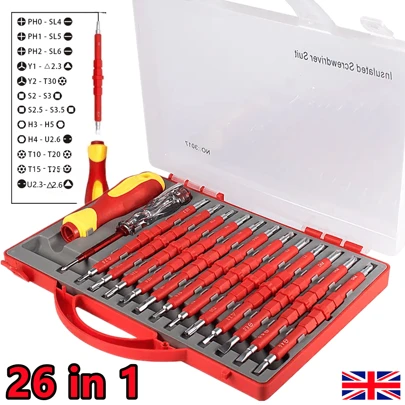 Tapsin 26 In 1 Insulated Screwdriver Set Electrician Magnetic Tips Hand Tool Kit Case Magnetic Electrician Multifunctional Screwdriver Tool Kit, Dual Head Interchangeable Bits Torx Hex Slotted Screwdrivers For Electricians Repair