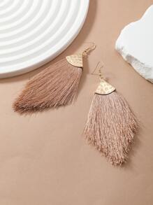 1 对 2 件波西米亚风格卡其色三角形手工流苏时尚耳环，适合海滩、约会、派对、日常佩戴 - 查看 2