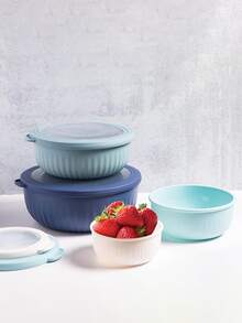 8pcs/Set Nested Round Plastic Food Storage Bowls With Lids, Multi-Size Meal Prep Containers - Pink - View 5